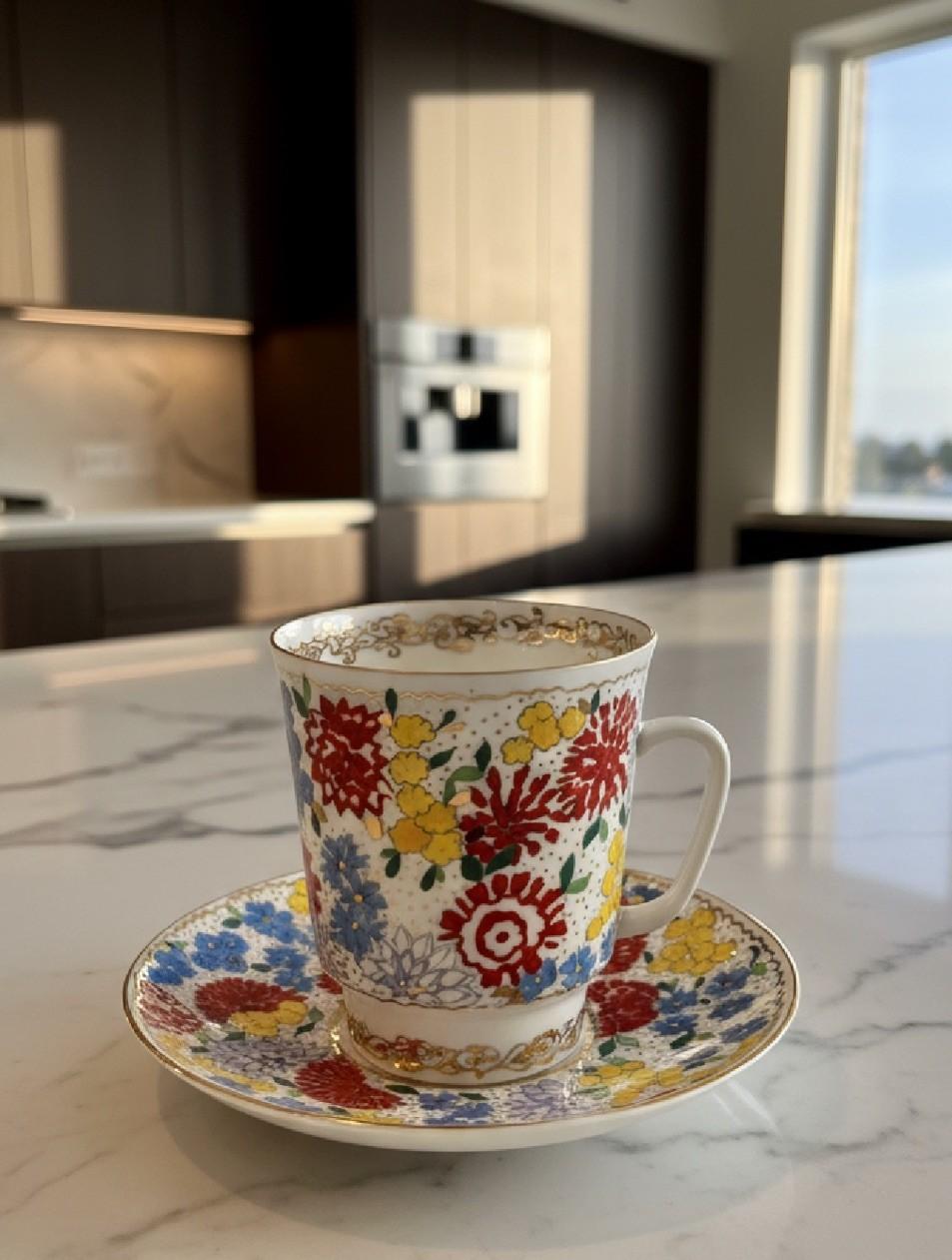 Rare Lomonosov Espresso Cup & Saucer Pair Hand Decorated Russia