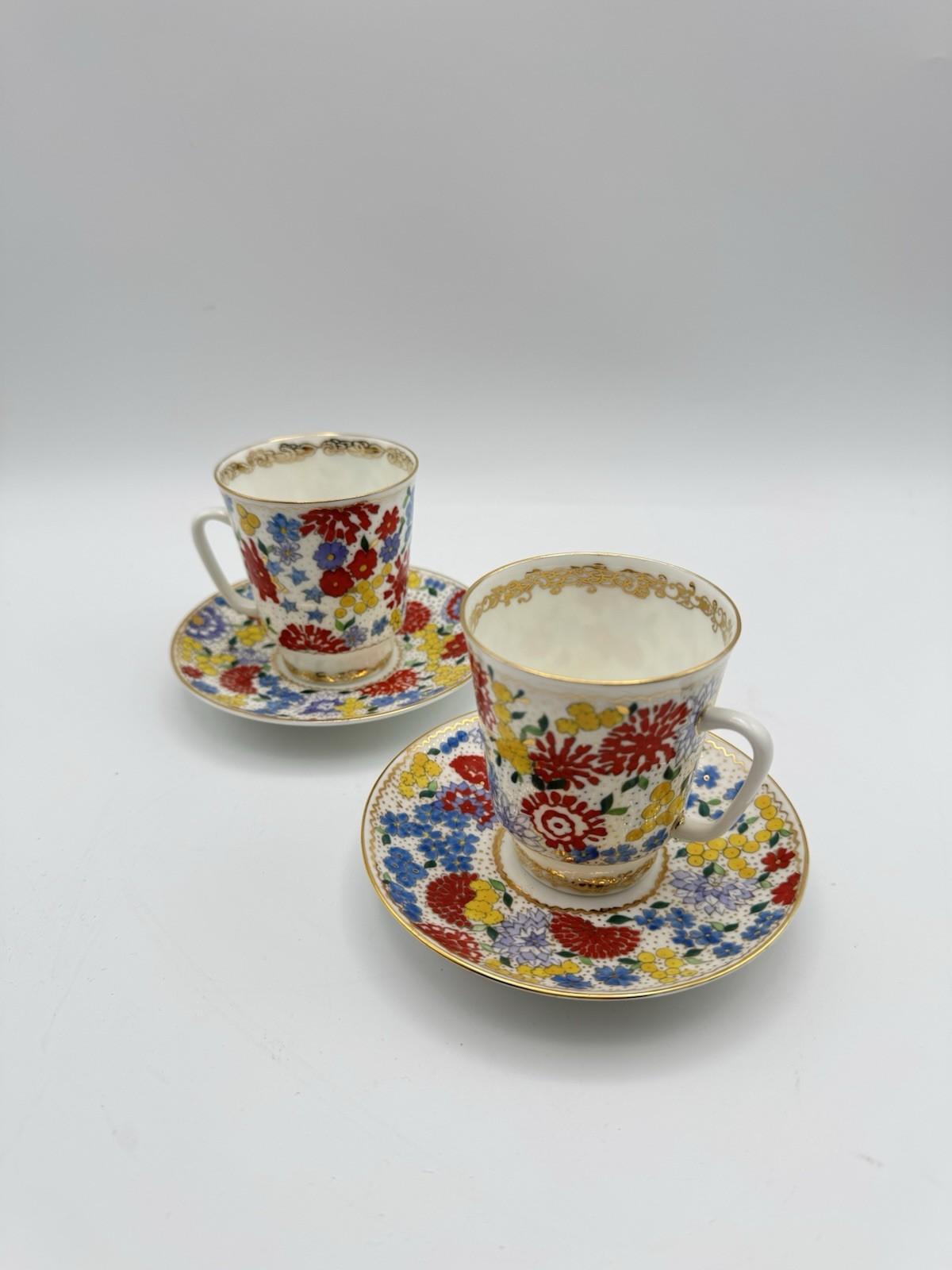 Rare Lomonosov Espresso Cup & Saucer Pair Hand Decorated Russia