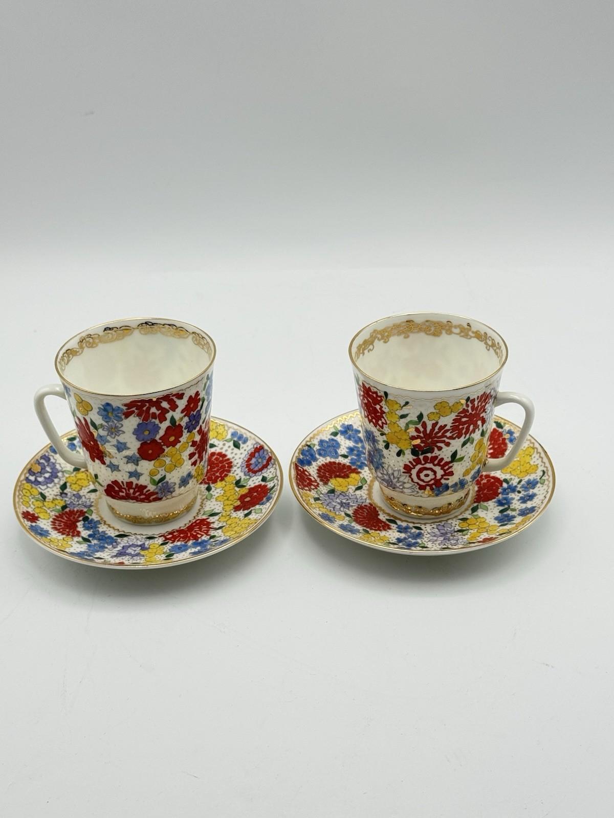 Rare Lomonosov Espresso Cup & Saucer Pair Hand Decorated Russia