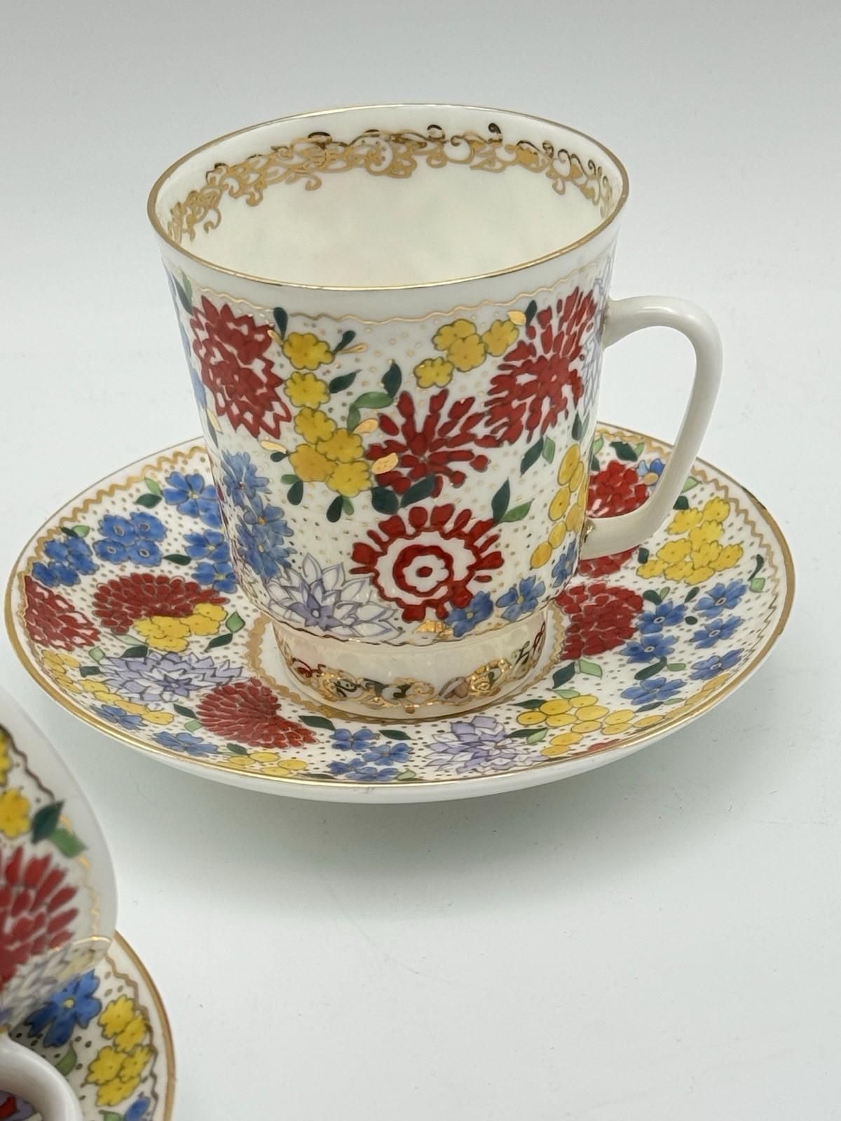 Rare Lomonosov Espresso Cup & Saucer Pair Hand Decorated Russia
