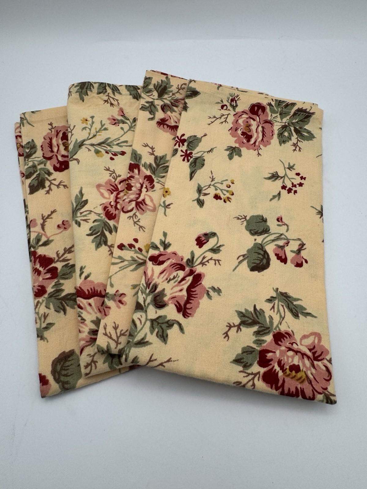 2 Sets Vintage Napkins Floral Chintz 18” & Embroidered Wine Red 20” Square