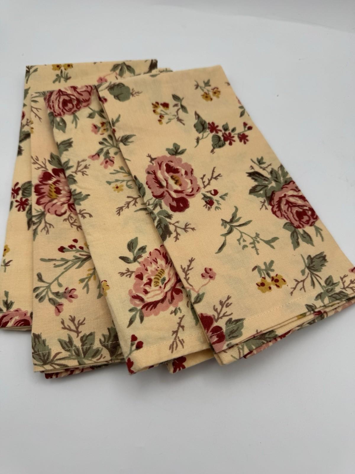2 Sets Vintage Napkins Floral Chintz 18” & Embroidered Wine Red 20” Square