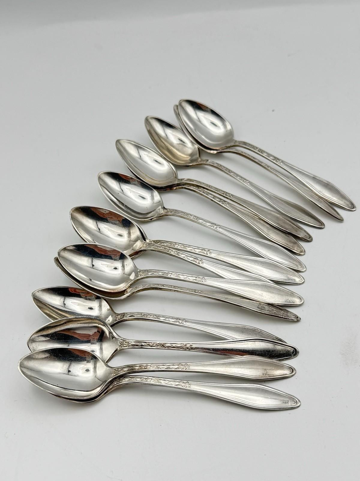 14 Demitasse Spoons Old Company Plate 4.3in Silverplate Vintage Set