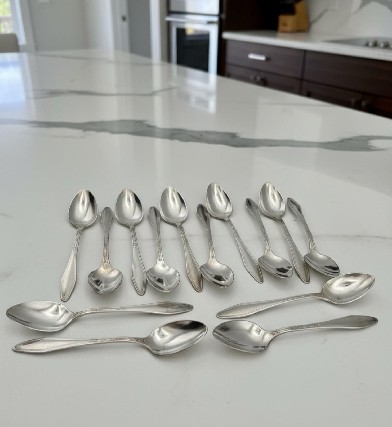 14 Demitasse Spoons Old Company Plate 4.3in Silverplate Vintage Set