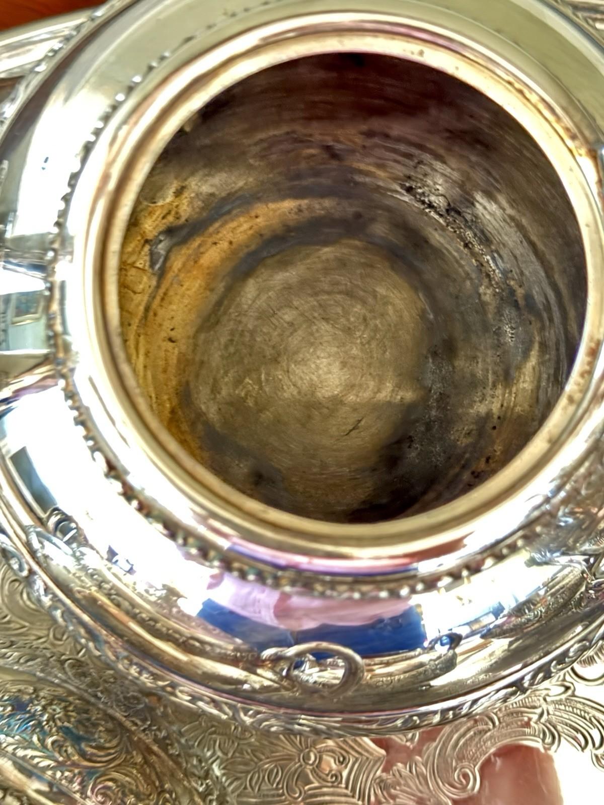 Antique Meriden Silver Plate 6 Pc Tea & Coffee Set + Tray Victorian Quadruple