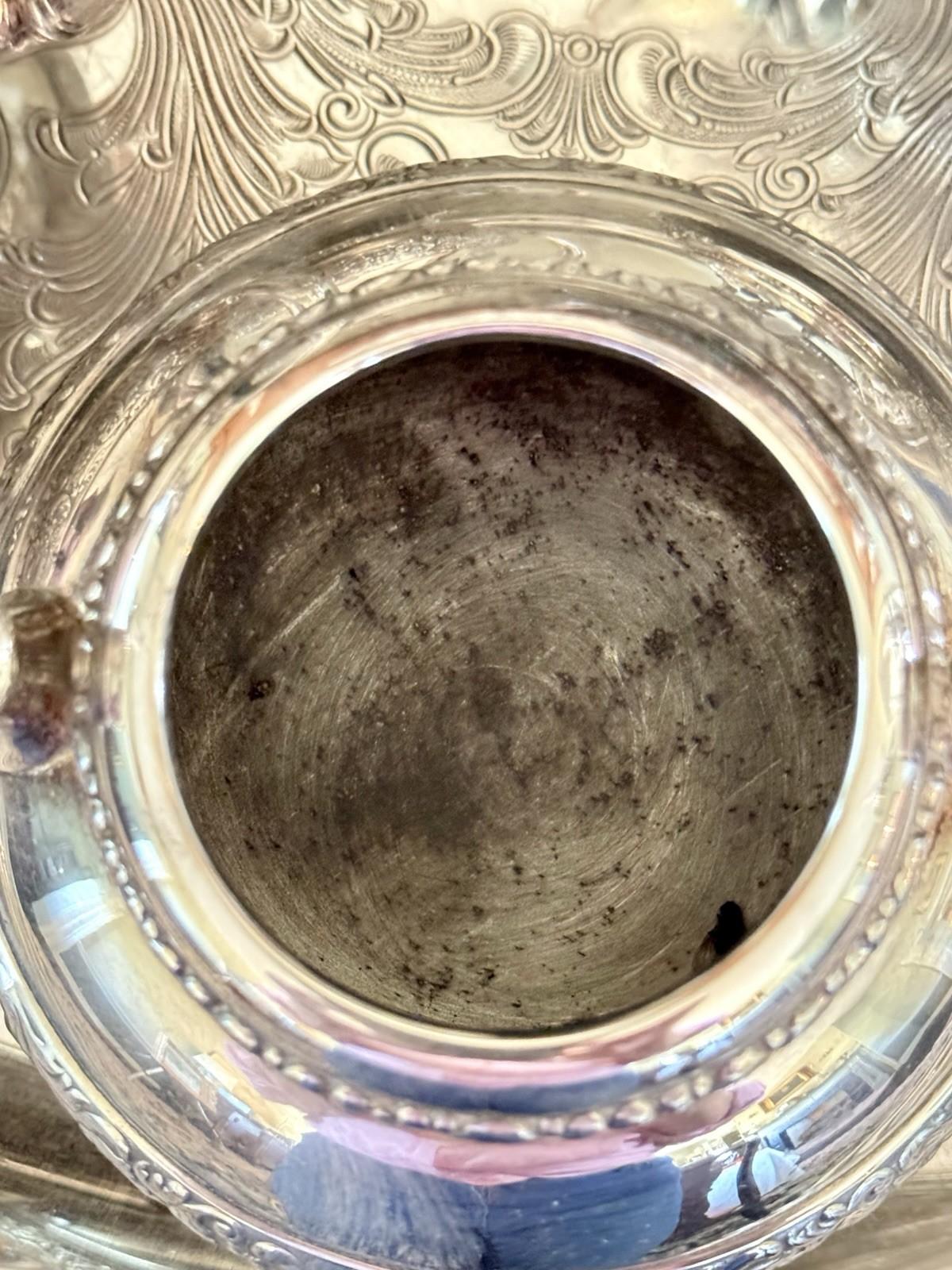 Antique Meriden Silver Plate 6 Pc Tea & Coffee Set + Tray Victorian Quadruple