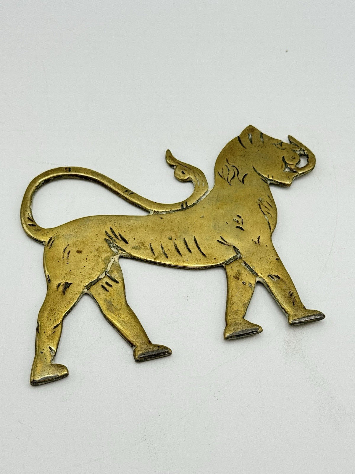 Vintage Brass Tiger Paperweight 5.25” x 4” Handcrafted Folk Art Style