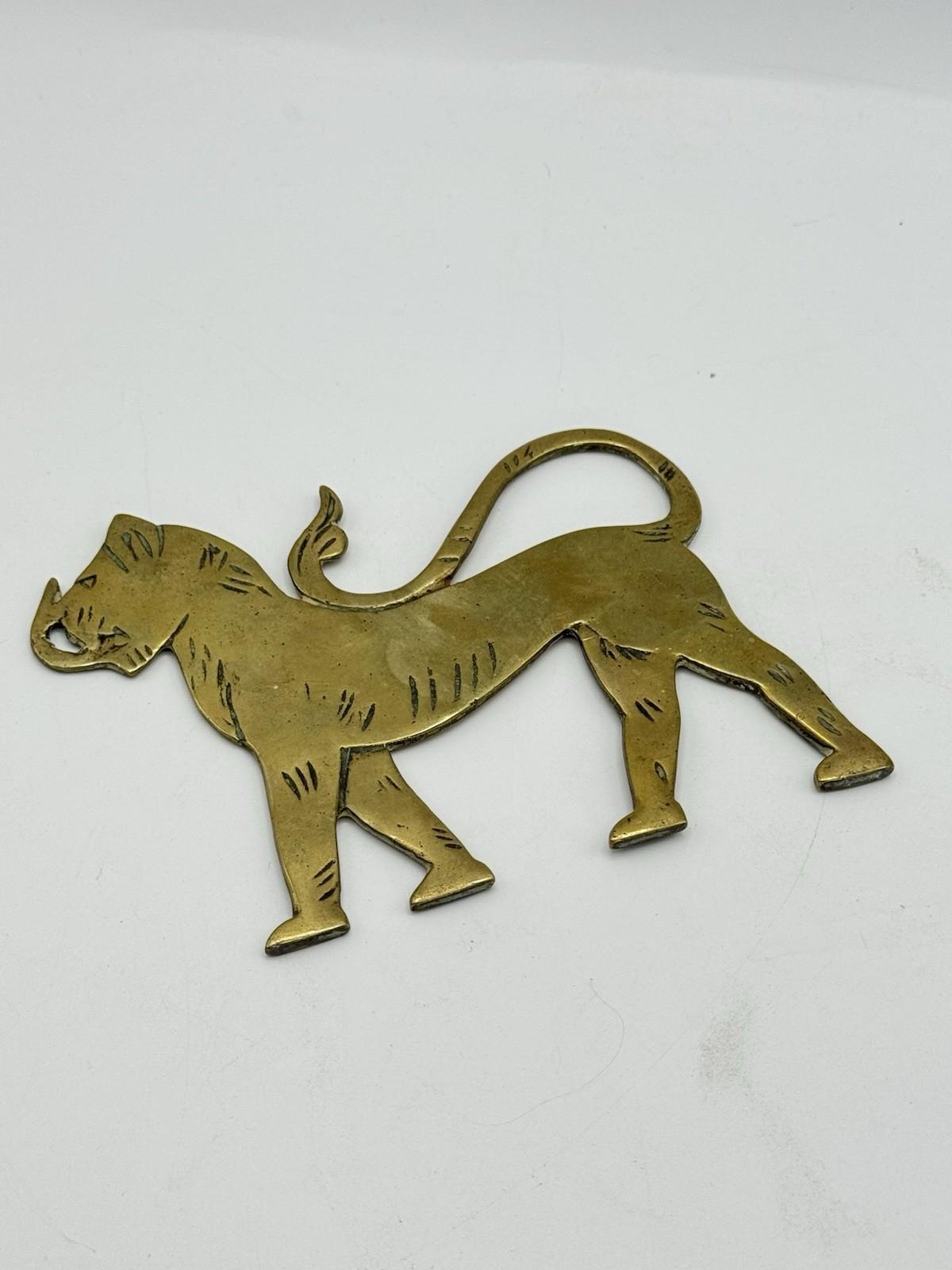 Vintage Brass Tiger Paperweight 5.25” x 4” Handcrafted Folk Art Style