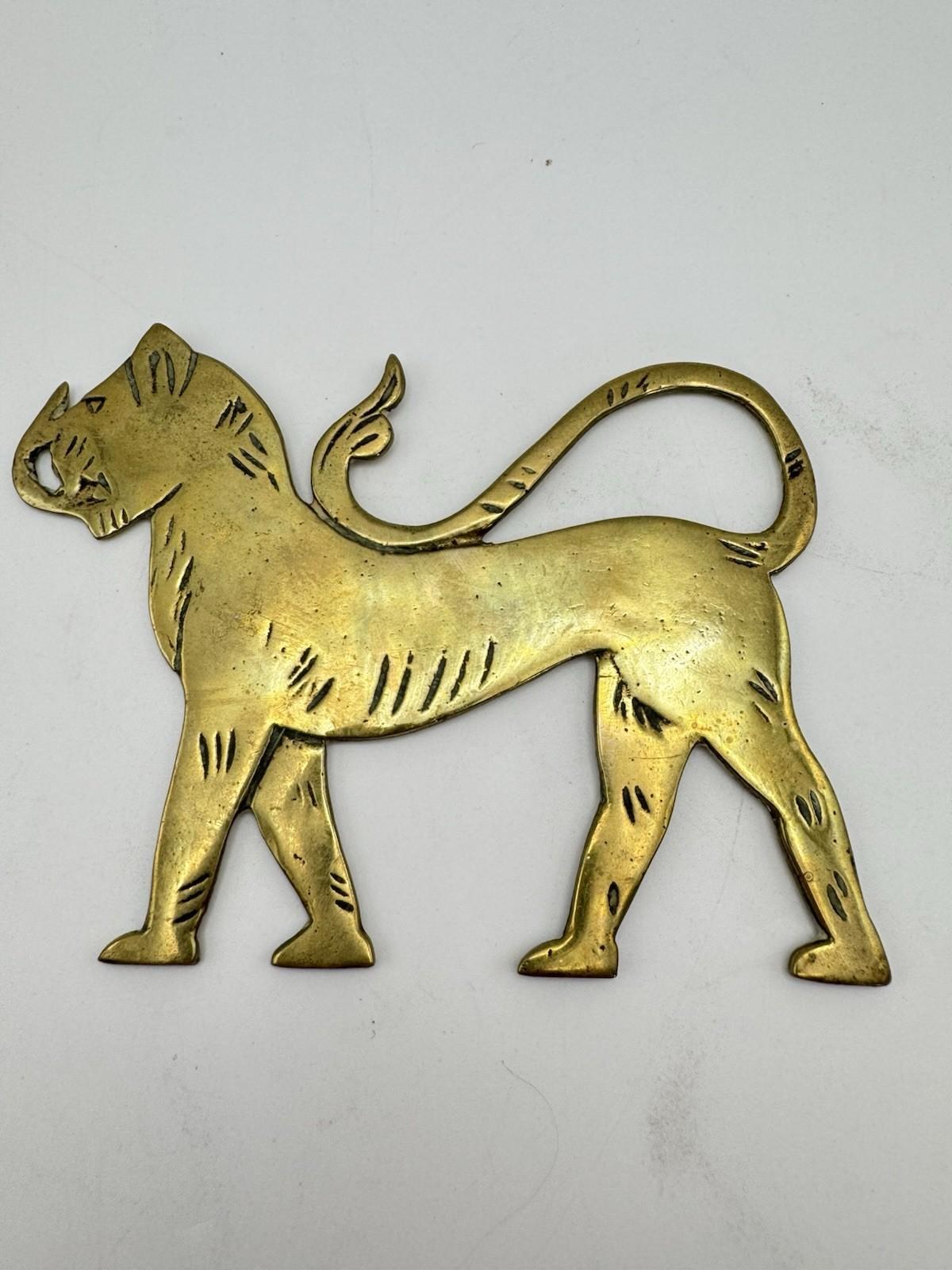 Vintage Brass Tiger Paperweight 5.25” x 4” Handcrafted Folk Art Style