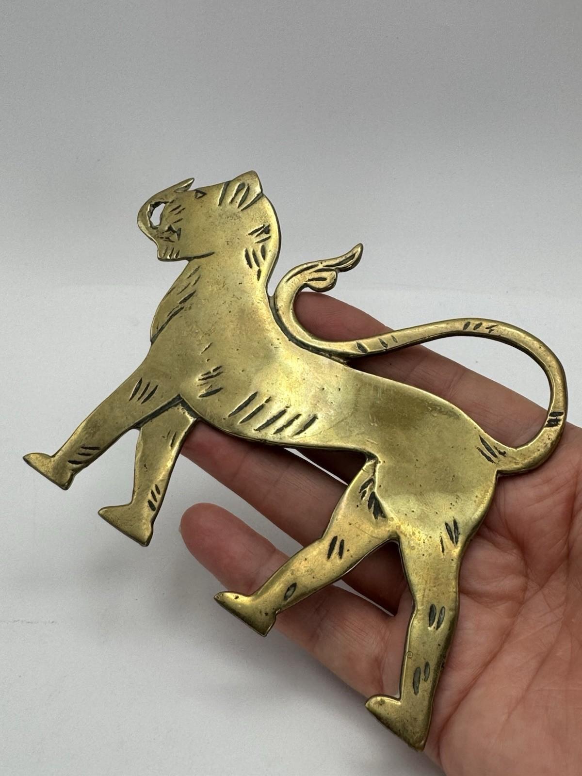 Vintage Brass Tiger Paperweight 5.25” x 4” Handcrafted Folk Art Style