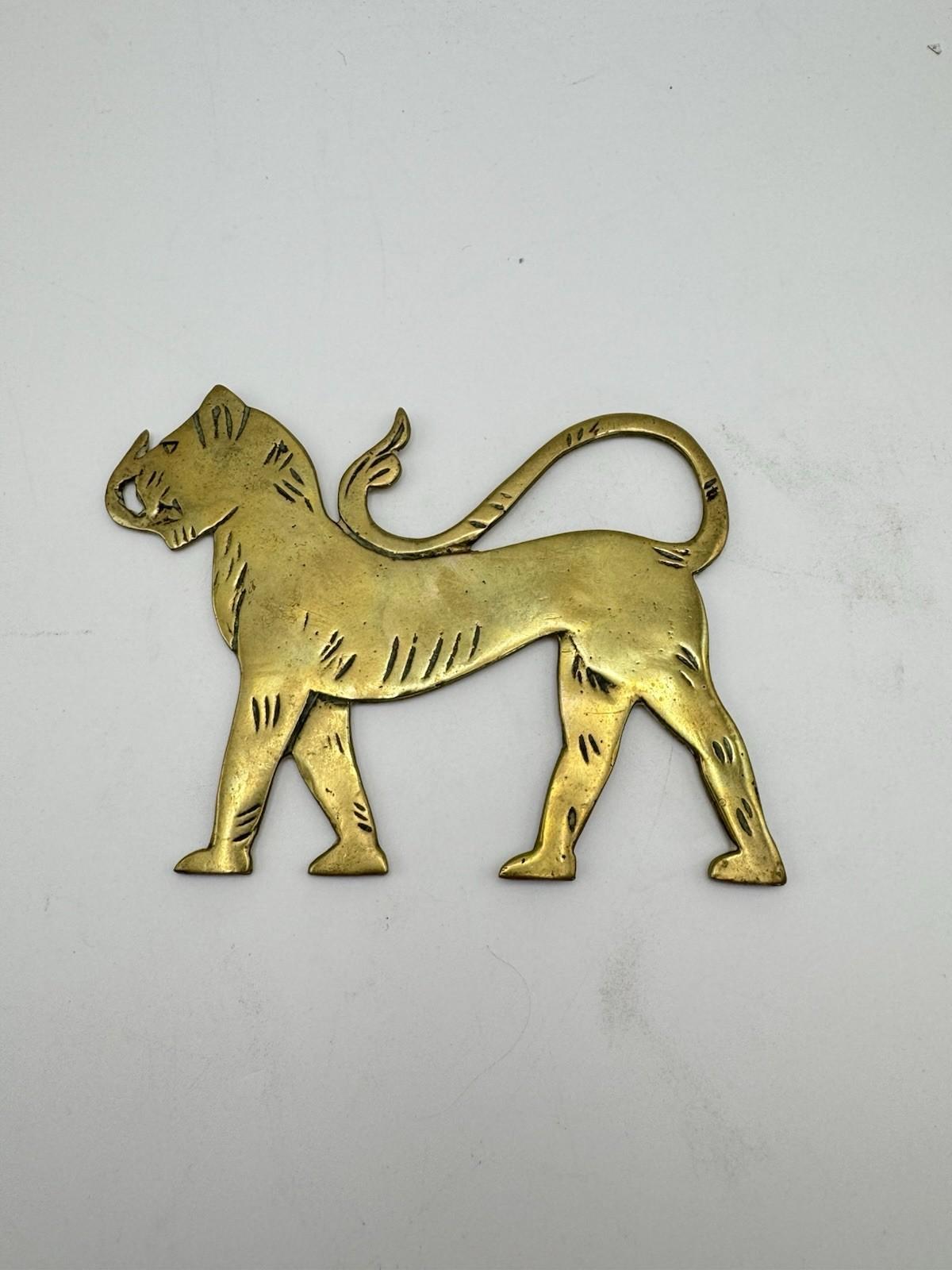 Vintage Brass Tiger Paperweight 5.25” x 4” Handcrafted Folk Art Style