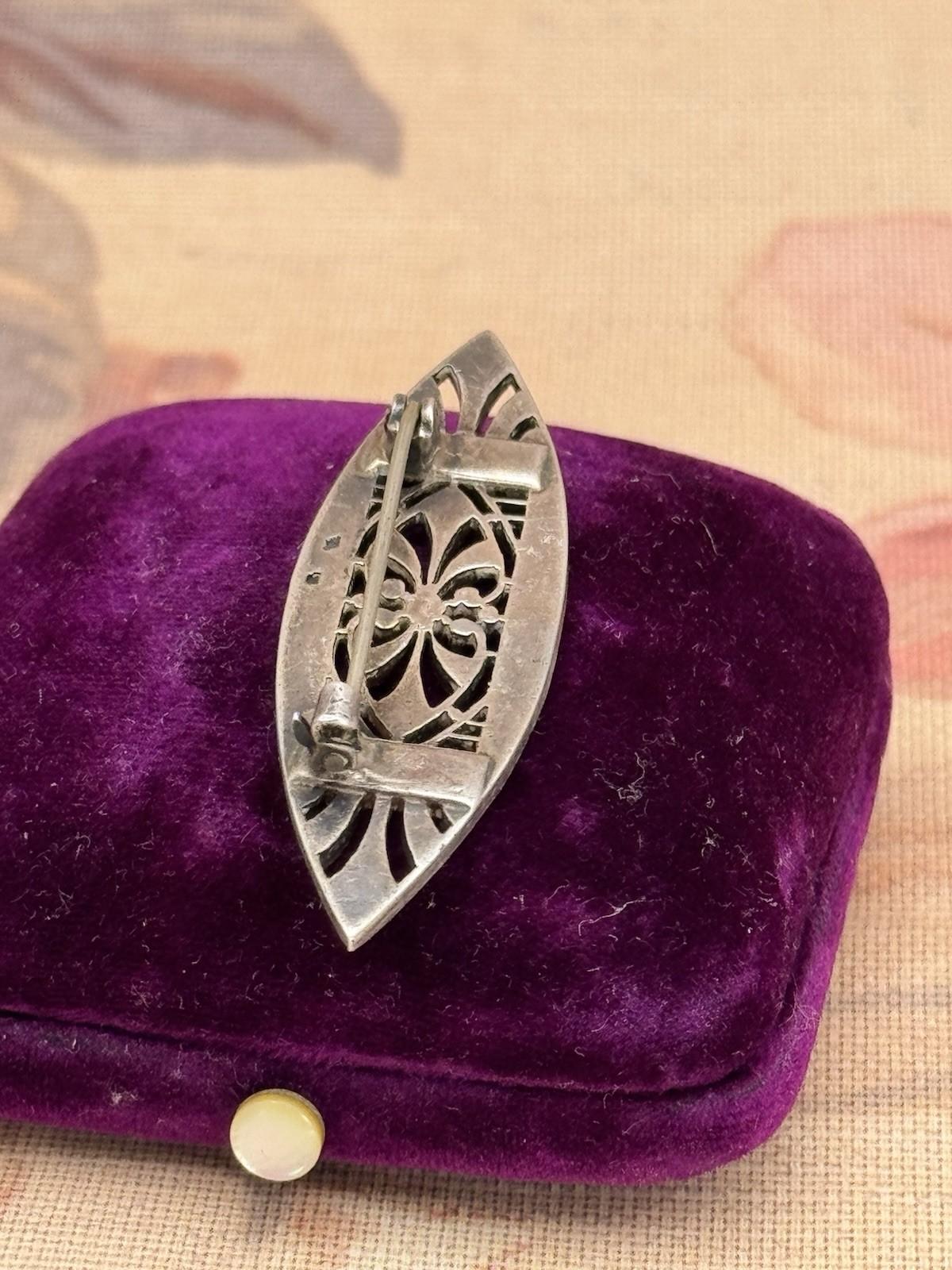 Art Deco Silver Marcasite Brooch Blue Stone 1920s French Filigree Tested