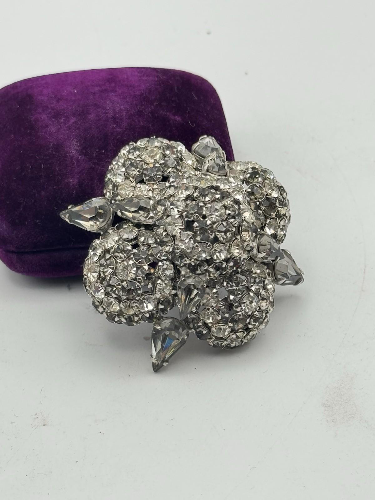 WARNER Rhinestone Brooch Domed 3D Cluster Pear Navette Stones SIGNED