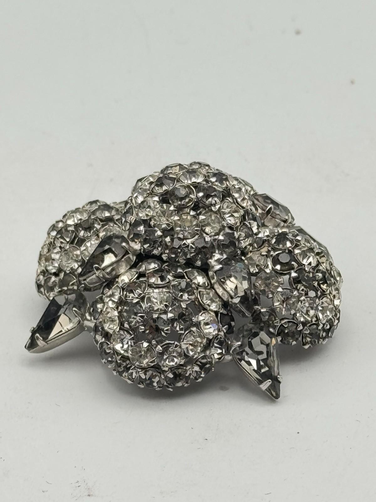 WARNER Rhinestone Brooch Domed 3D Cluster Pear Navette Stones SIGNED