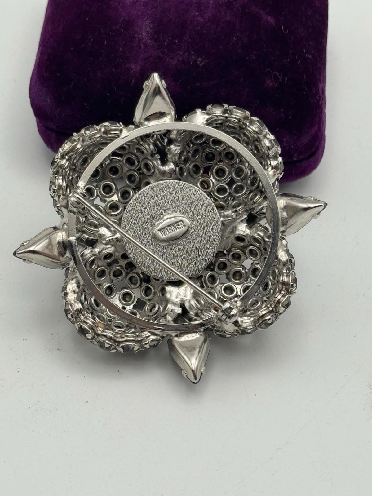 WARNER Rhinestone Brooch Domed 3D Cluster Pear Navette Stones SIGNED