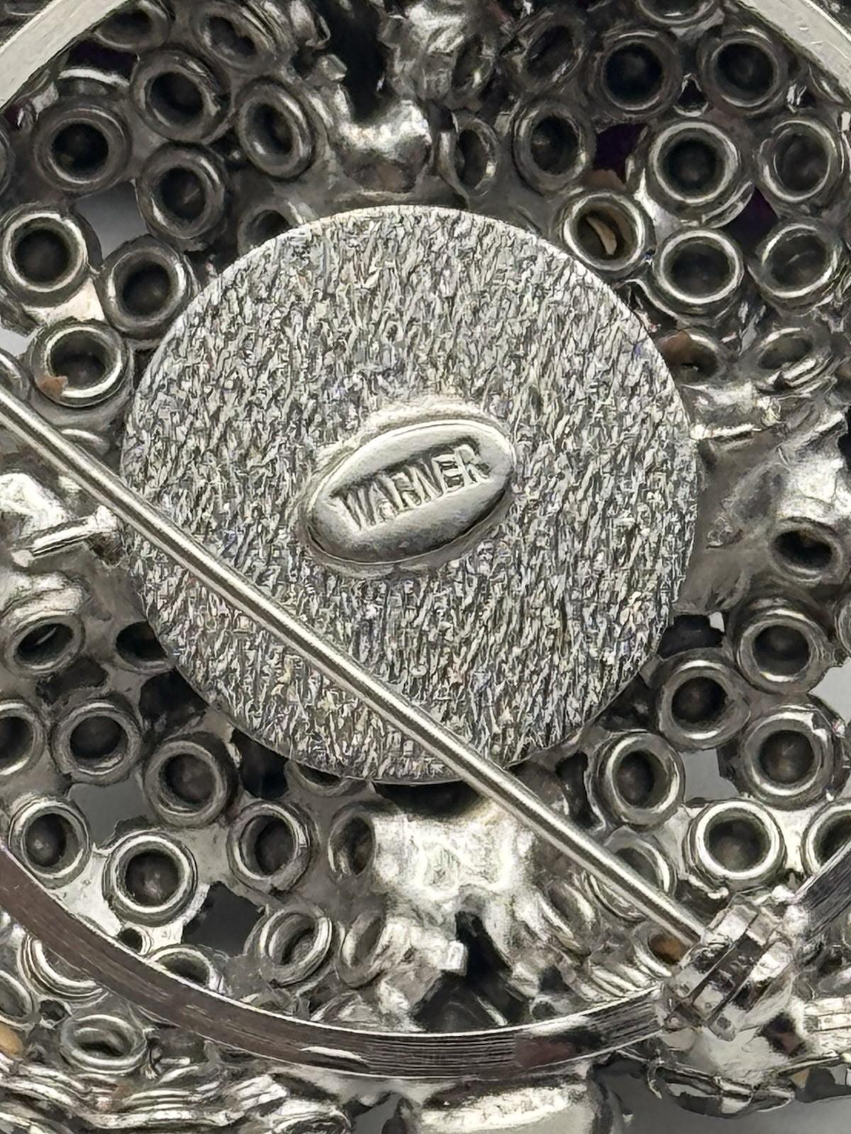 WARNER Rhinestone Brooch Domed 3D Cluster Pear Navette Stones SIGNED