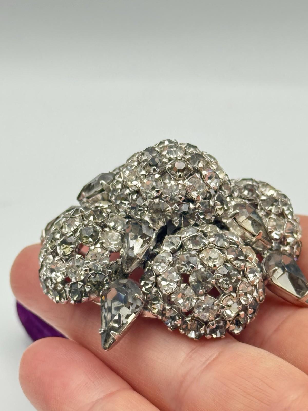 WARNER Rhinestone Brooch Domed 3D Cluster Pear Navette Stones SIGNED