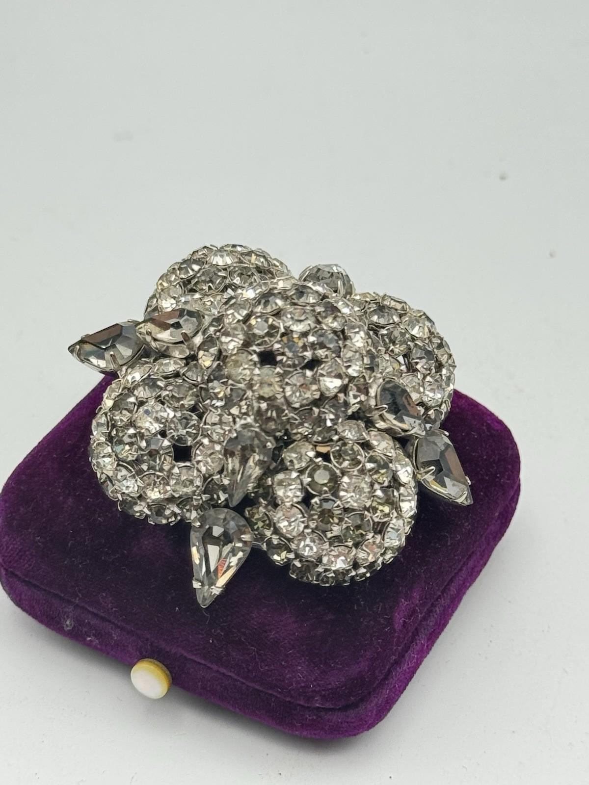 WARNER Rhinestone Brooch Domed 3D Cluster Pear Navette Stones SIGNED