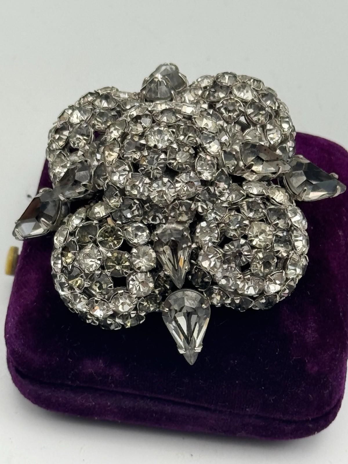 WARNER Rhinestone Brooch Domed 3D Cluster Pear Navette Stones SIGNED