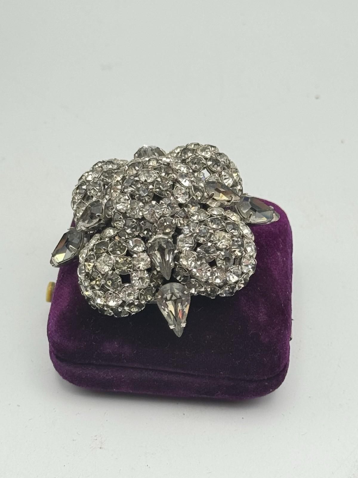 WARNER Rhinestone Brooch Domed 3D Cluster Pear Navette Stones SIGNED