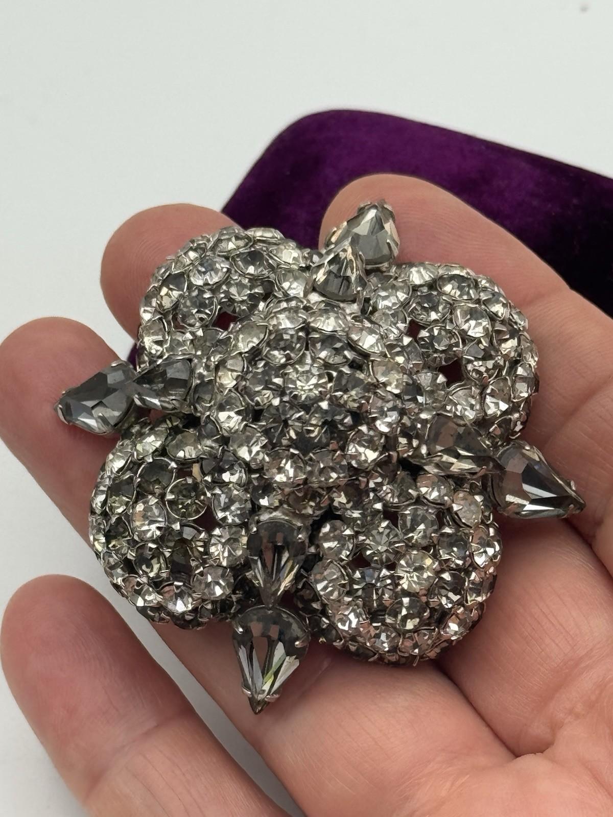 WARNER Rhinestone Brooch Domed 3D Cluster Pear Navette Stones SIGNED