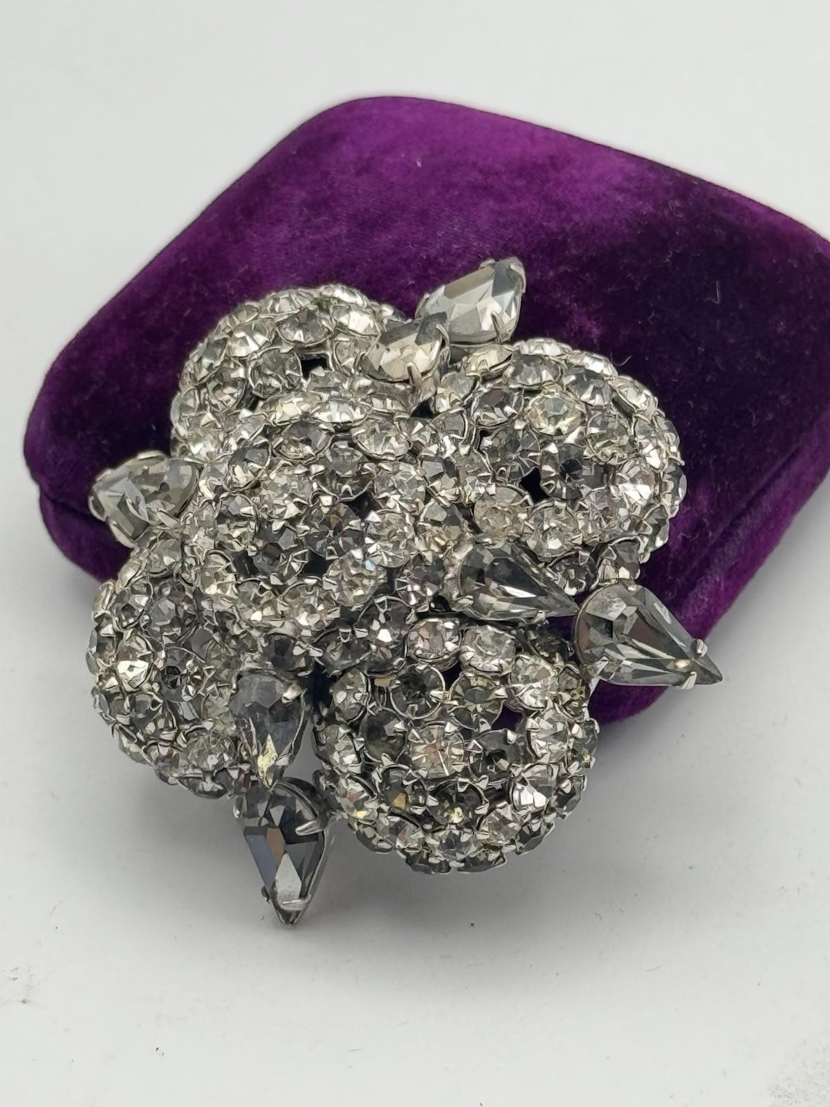 WARNER Rhinestone Brooch Domed 3D Cluster Pear Navette Stones SIGNED