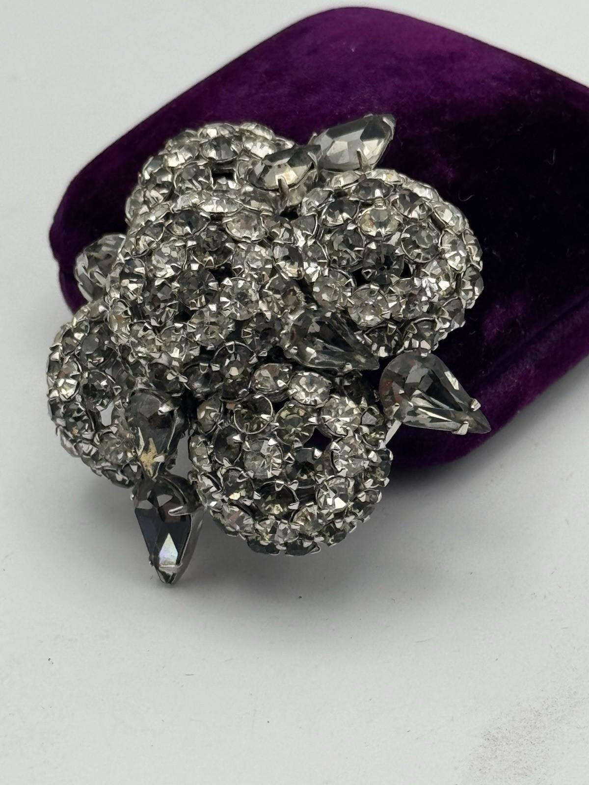 WARNER Rhinestone Brooch Domed 3D Cluster Pear Navette Stones SIGNED