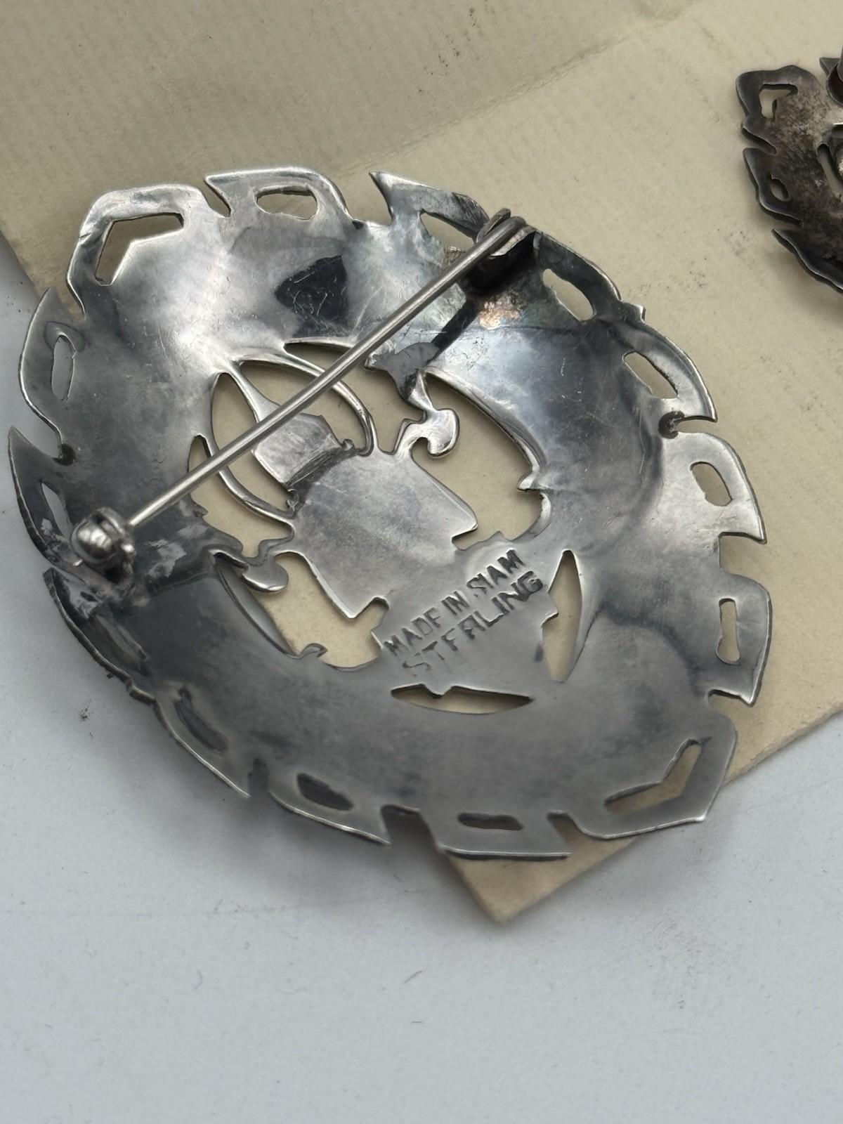 SIAM Sterling Niello Brooch & Screwback Earrings Set