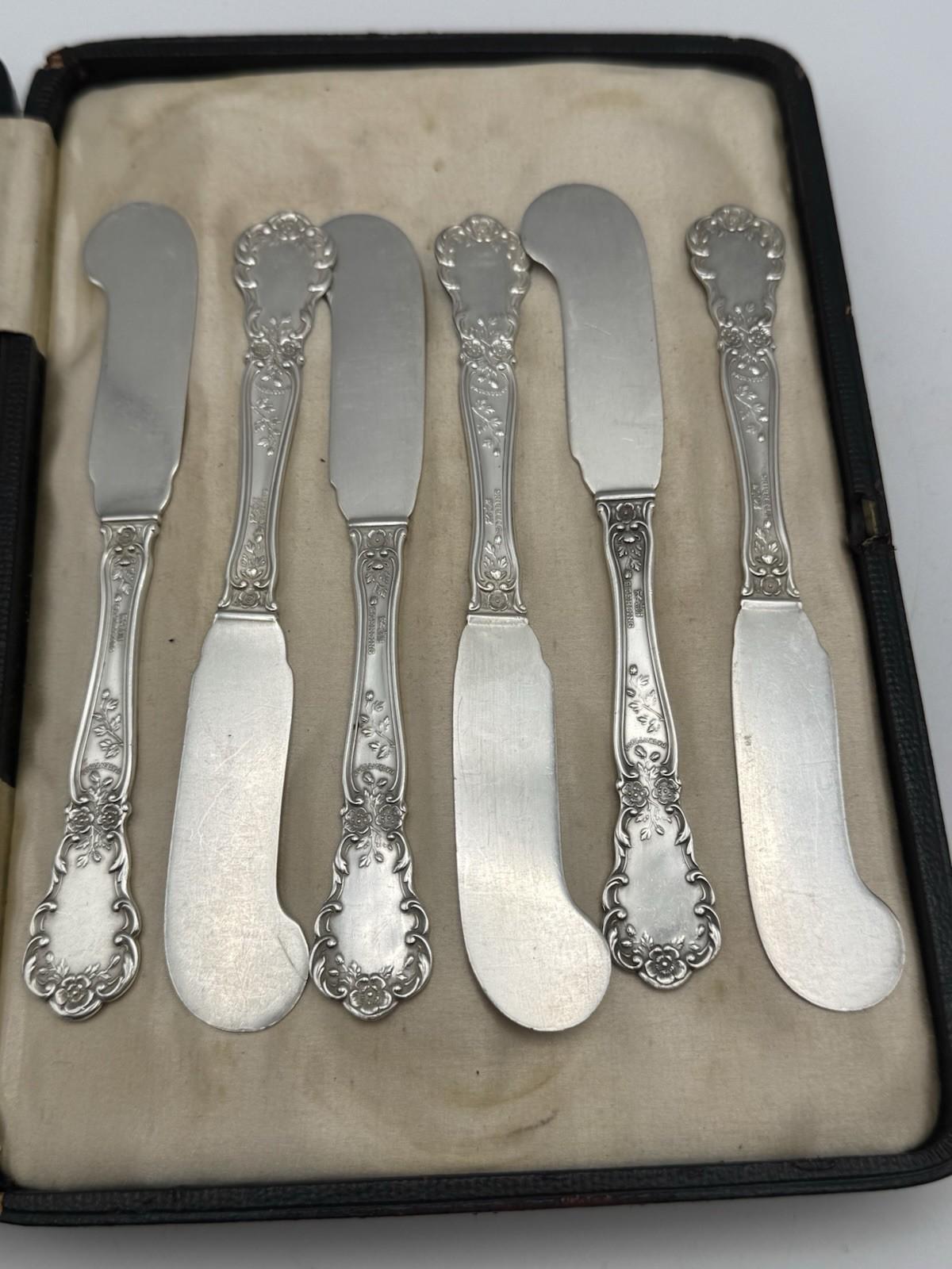 6 Sterling Gorham Buttercup Butter Knives Spreaders Pat 1900 Mono G - 142.6g