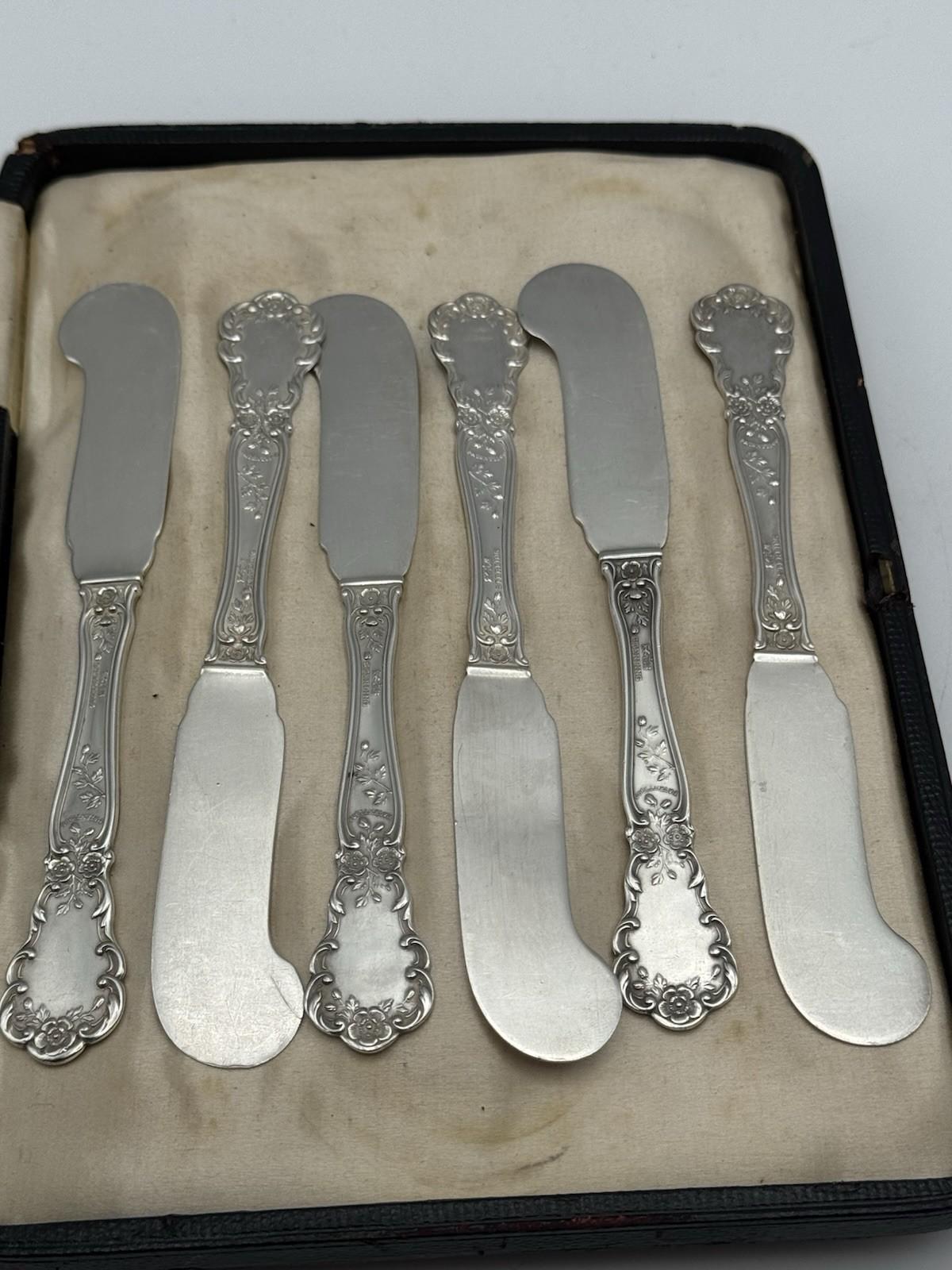 6 Sterling Gorham Buttercup Butter Knives Spreaders Pat 1900 Mono G - 142.6g