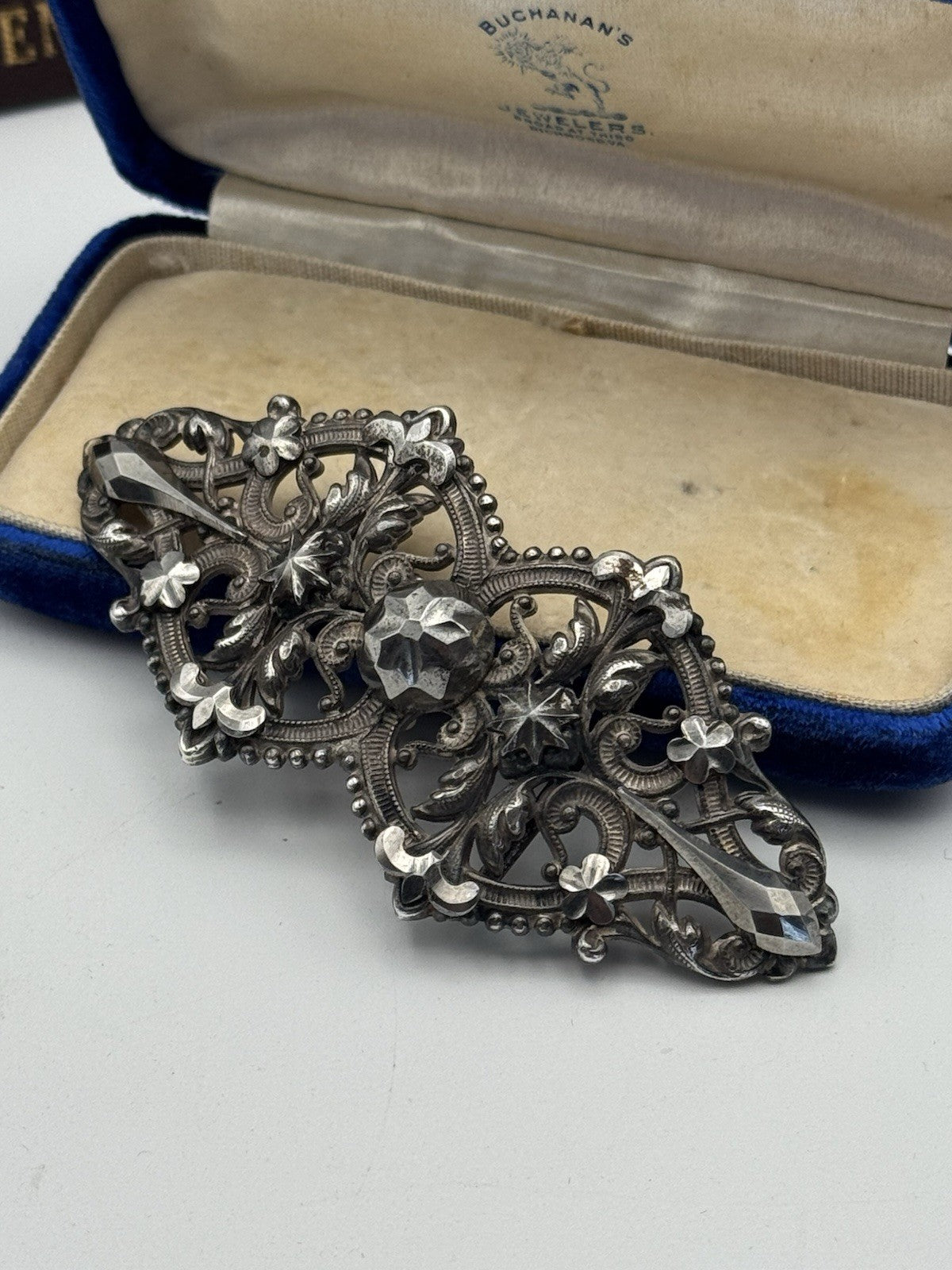 Victorian Buckle Sash/Slide Style Cut Steel Floral 3.5 x 1.5 Antique