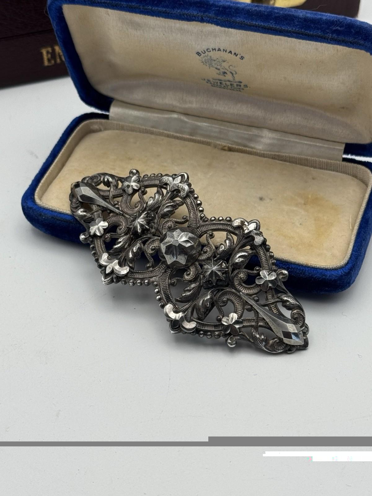 Victorian Buckle Sash/Slide Style Cut Steel Floral 3.5 x 1.5 Antique