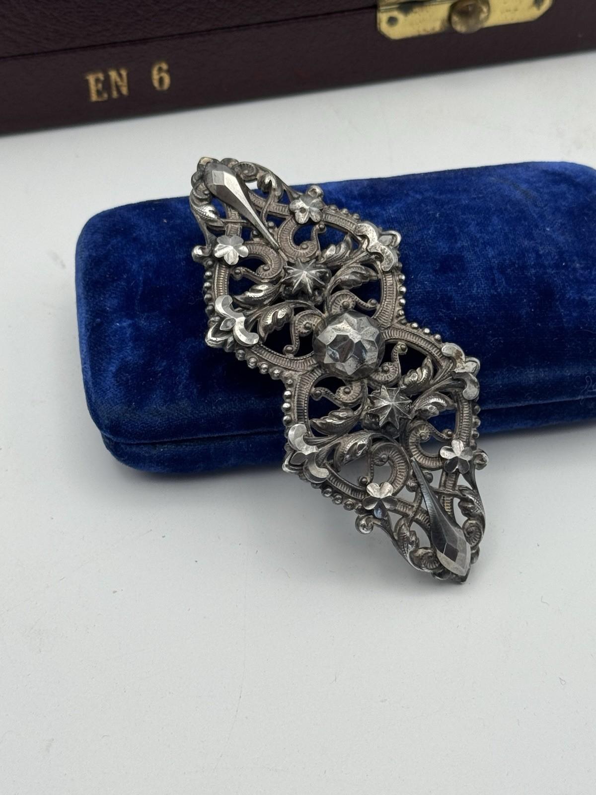 Victorian Buckle Sash/Slide Style Cut Steel Floral 3.5 x 1.5 Antique