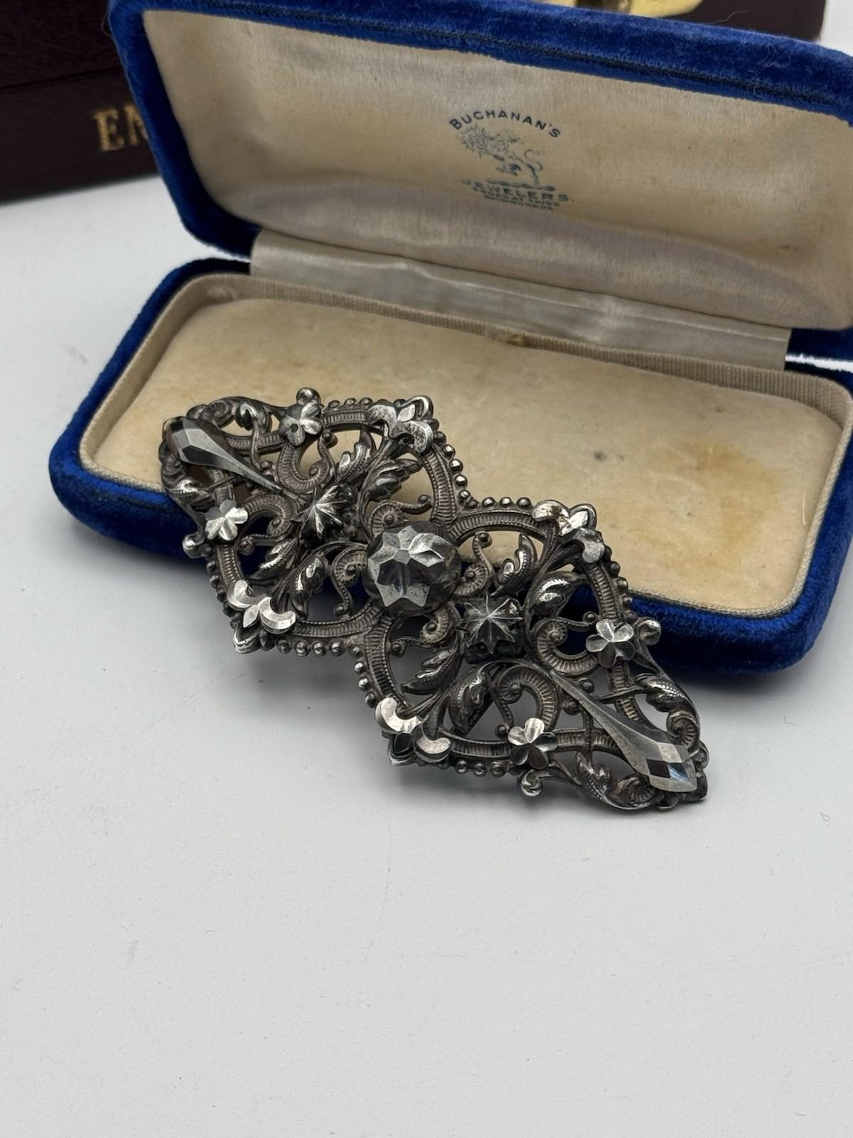 Victorian Buckle Sash/Slide Style Cut Steel Floral 3.5 x 1.5 Antique