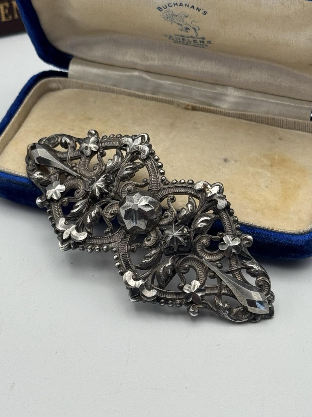 Victorian Buckle Sash/Slide Style Cut Steel Floral 3.5 x 1.5 Antique