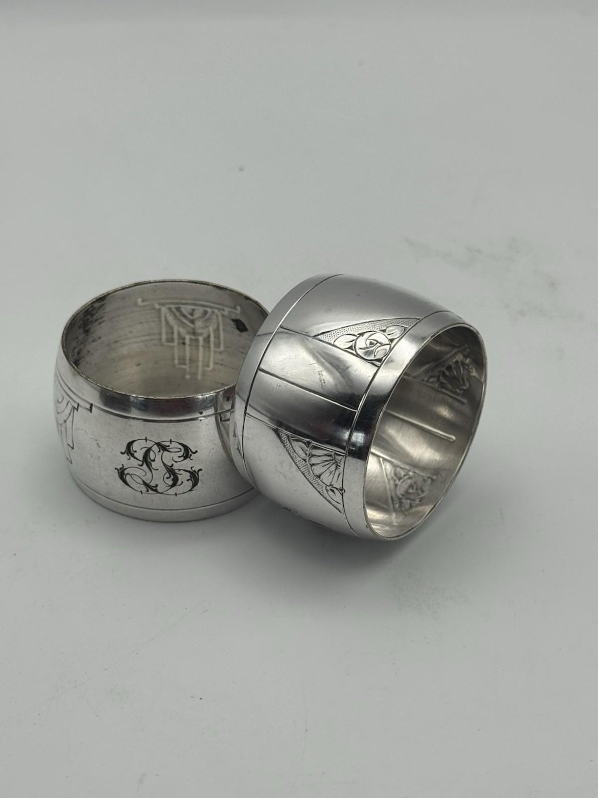 Antique Silverplate Napkin Ring Pair – Engraved Monogram, 1.75” d