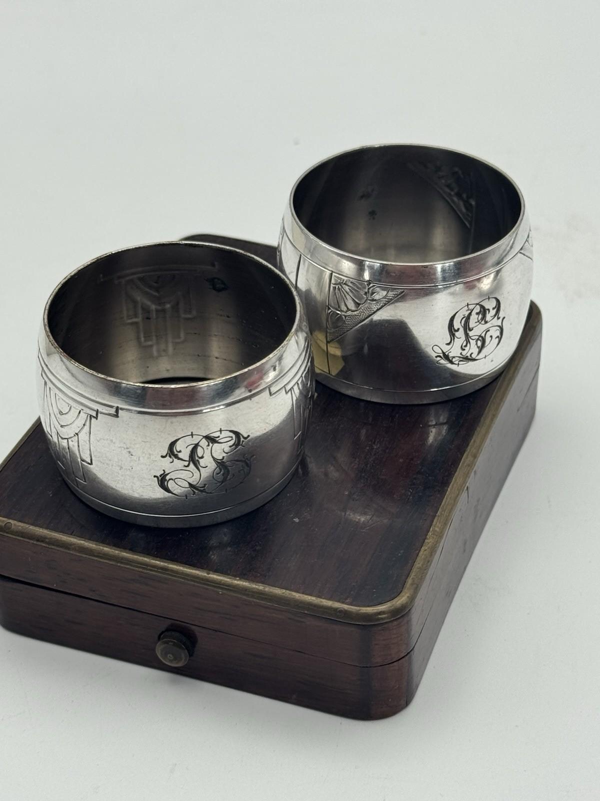 Antique Silverplate Napkin Ring Pair – Engraved Monogram, 1.75” d