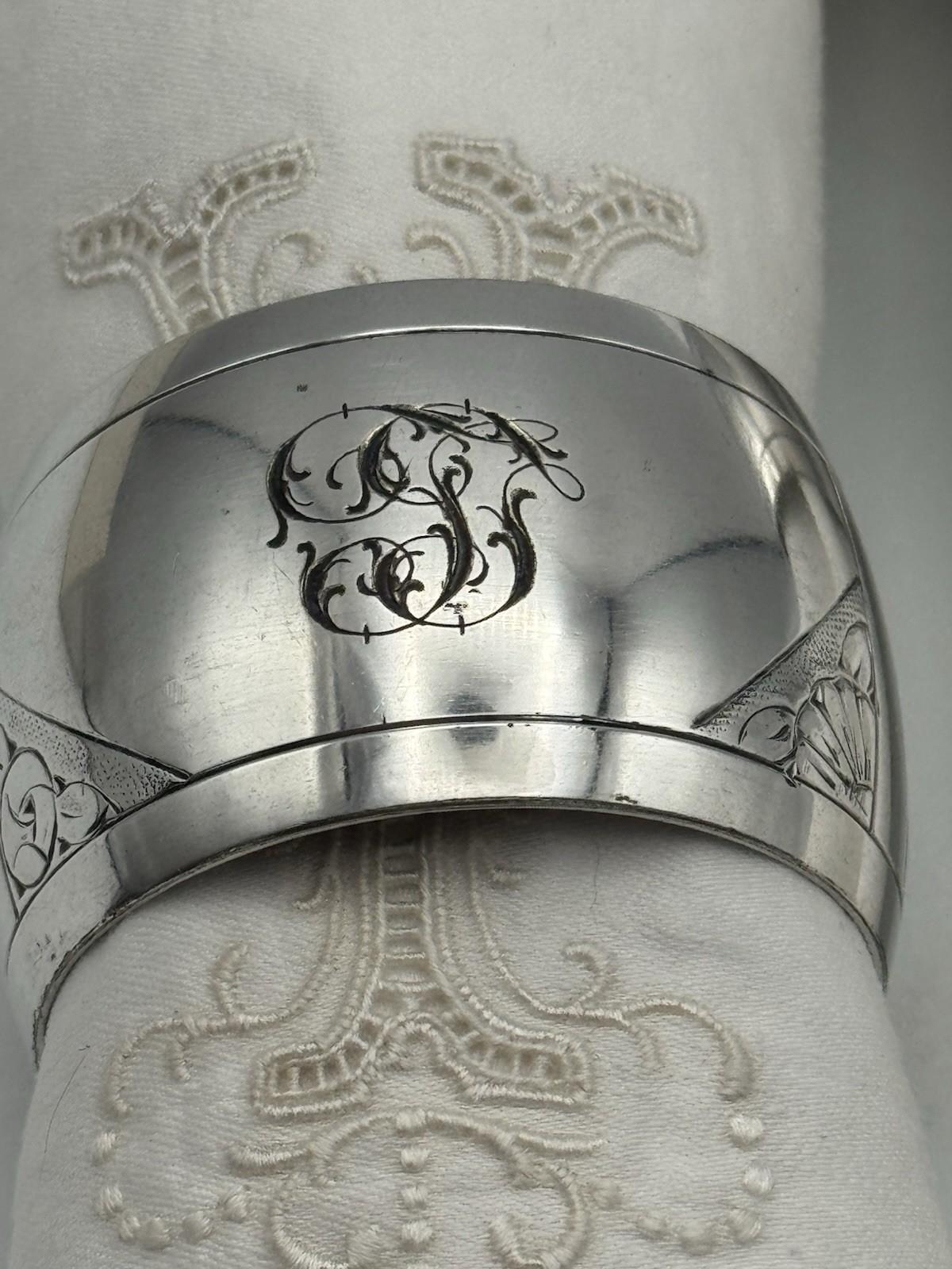 Antique Silverplate Napkin Ring Pair – Engraved Monogram, 1.75” d
