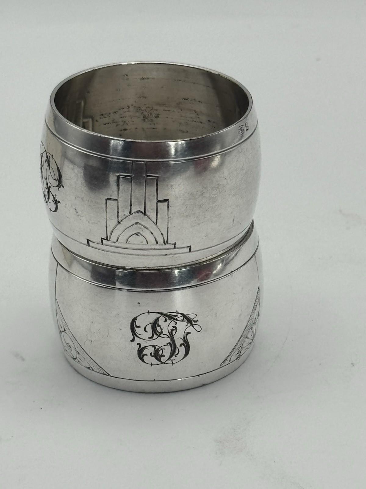 Antique Silverplate Napkin Ring Pair – Engraved Monogram, 1.75” d