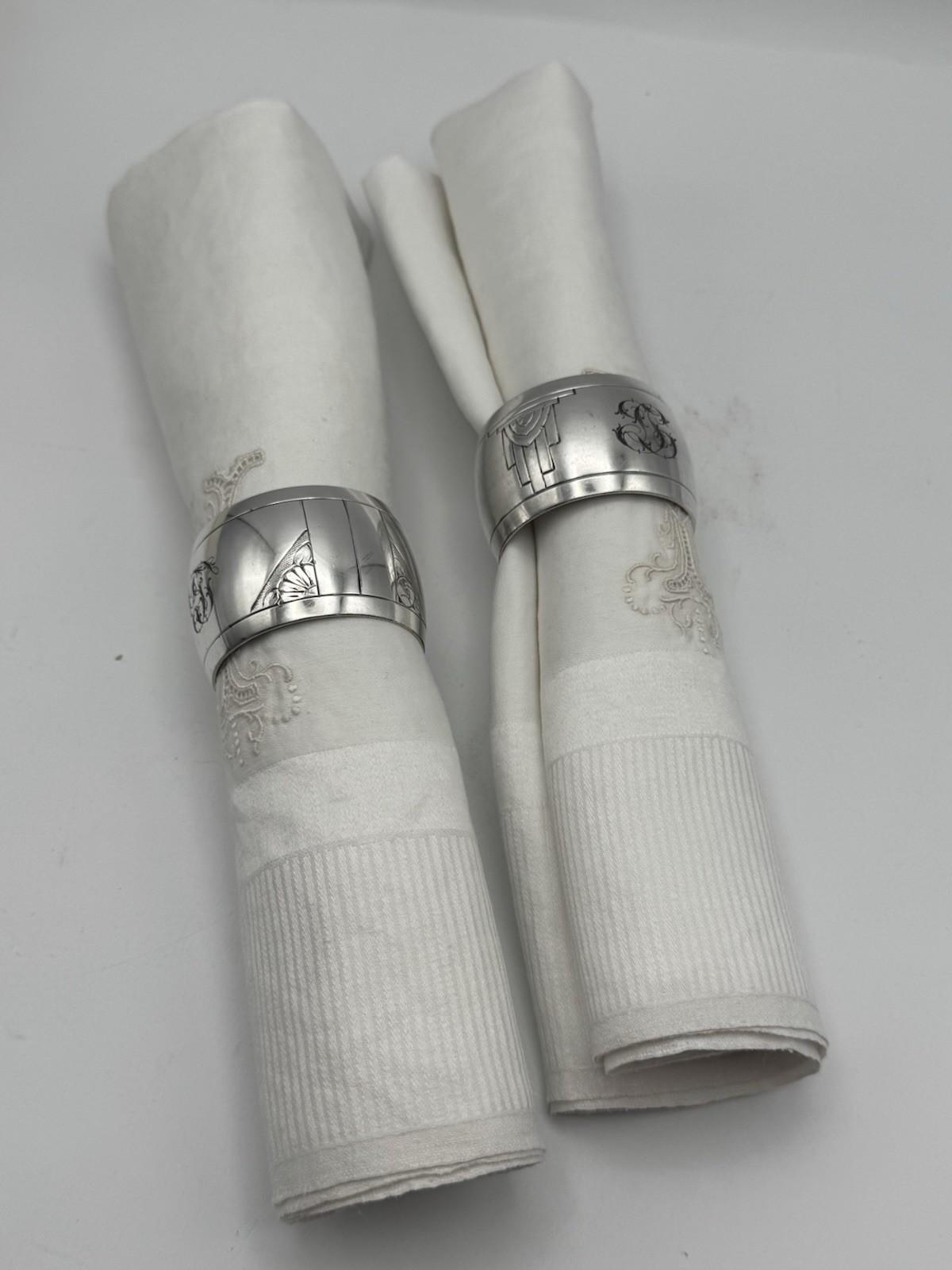 Antique Silverplate Napkin Ring Pair – Engraved Monogram, 1.75” d