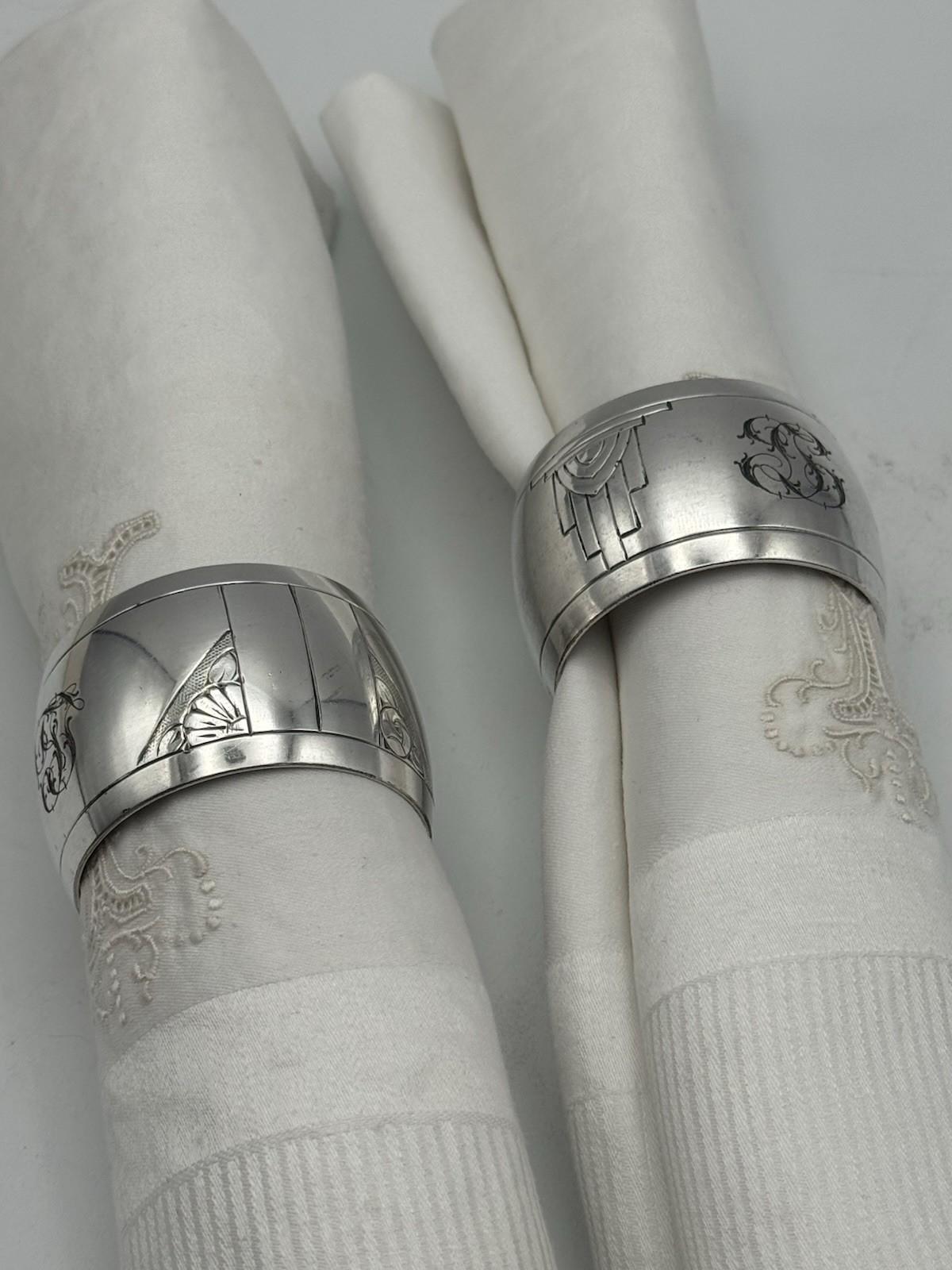 Antique Silverplate Napkin Ring Pair – Engraved Monogram, 1.75” d