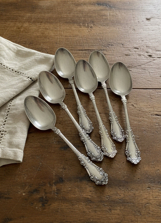 6 BERKSHIRE Dinner Spoons Silverplate Rogers 1847 AI Antique