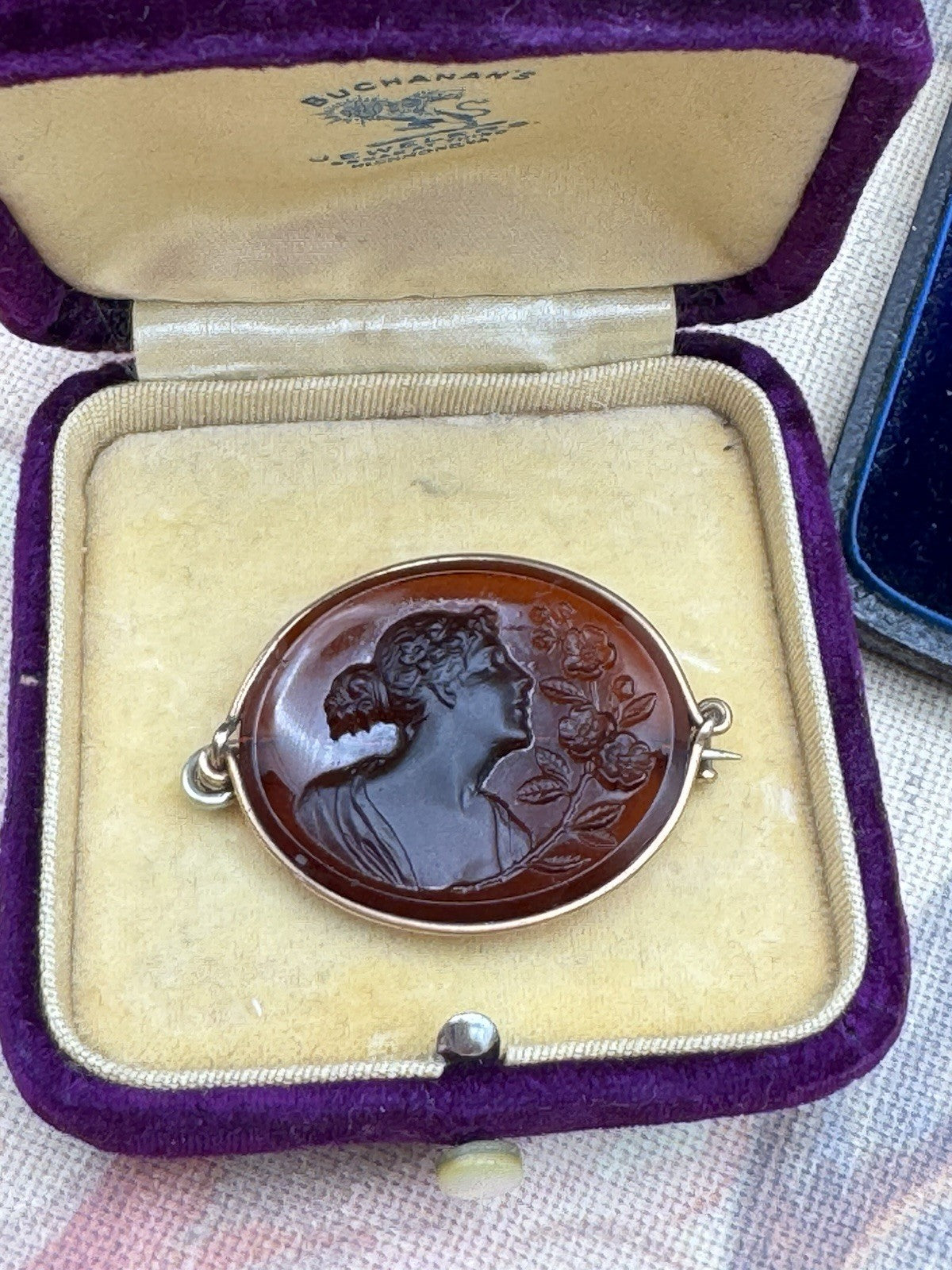 Antique Resin Intaglio Cameo Brooch Gold Filled Frame 1.5” x 1”