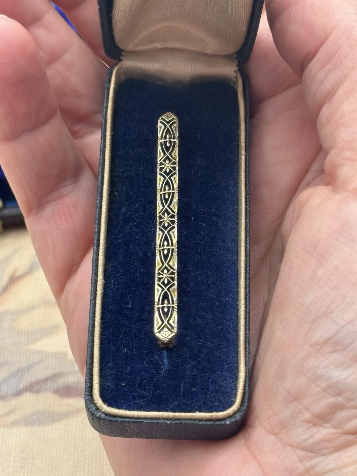 Antique 14K Gold Filigree Bar Brooch Pin Circa 1910-20 2” 2.3g