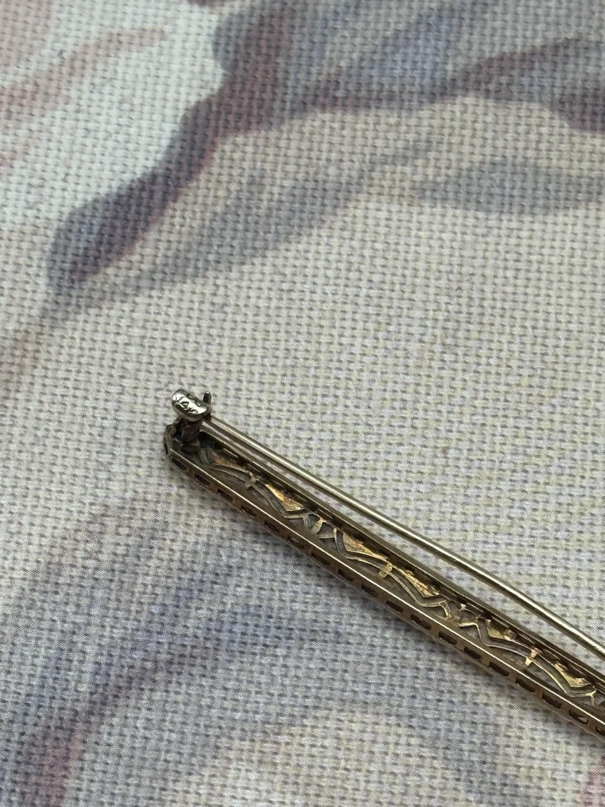 Antique 14K Gold Filigree Bar Brooch Pin Circa 1910-20 2” 2.3g