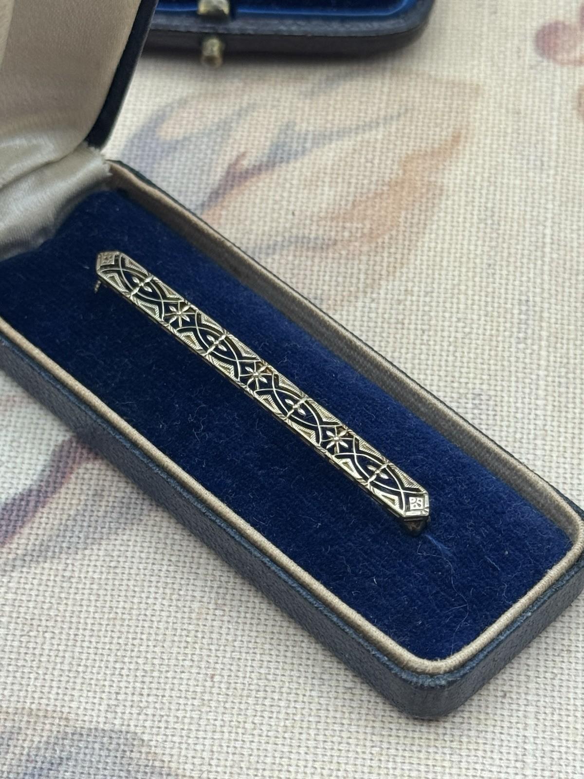 Antique 14K Gold Filigree Bar Brooch Pin Circa 1910-20 2” 2.3g