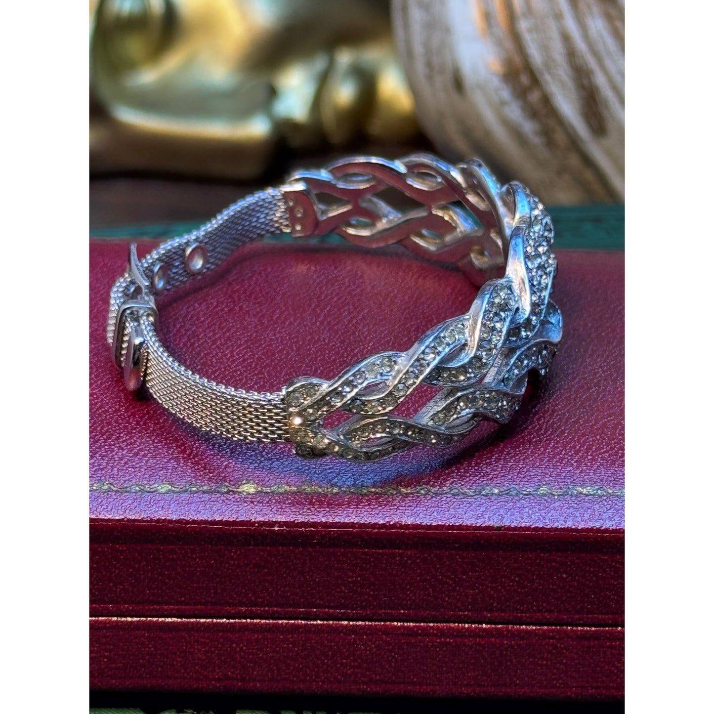 Vintage Silvertone Bracelet Beltstyle Buckle Design 6.25"