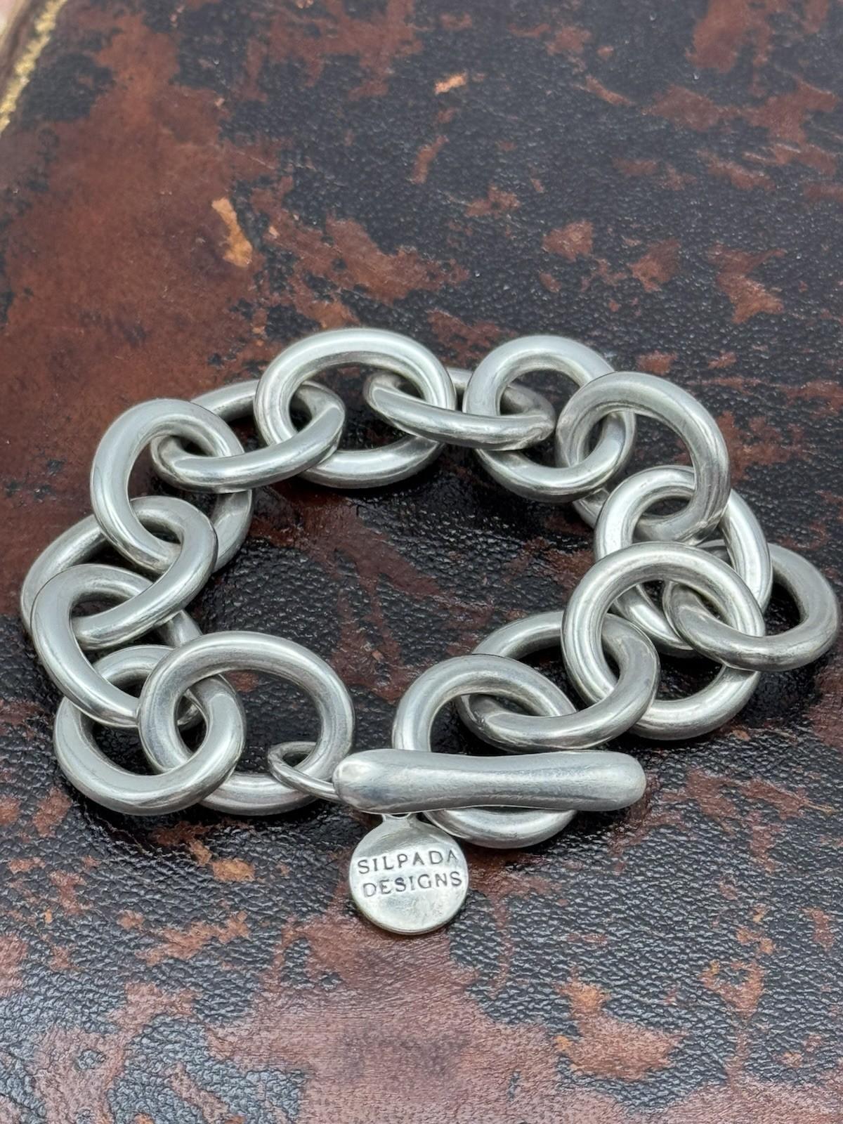VINTAGE Sterling Silver Toggle Bracelet 925 Thailand Chunky 44.7g 6.5”+Wearable