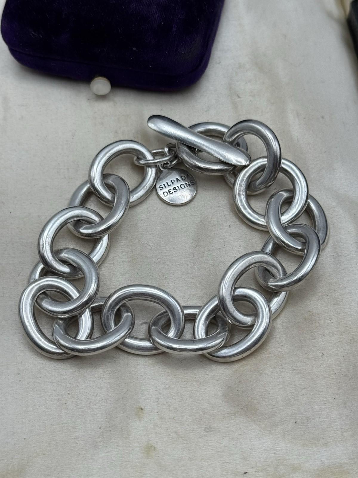 VINTAGE Sterling Silver Toggle Bracelet 925 Thailand Chunky 44.7g 6.5”+Wearable