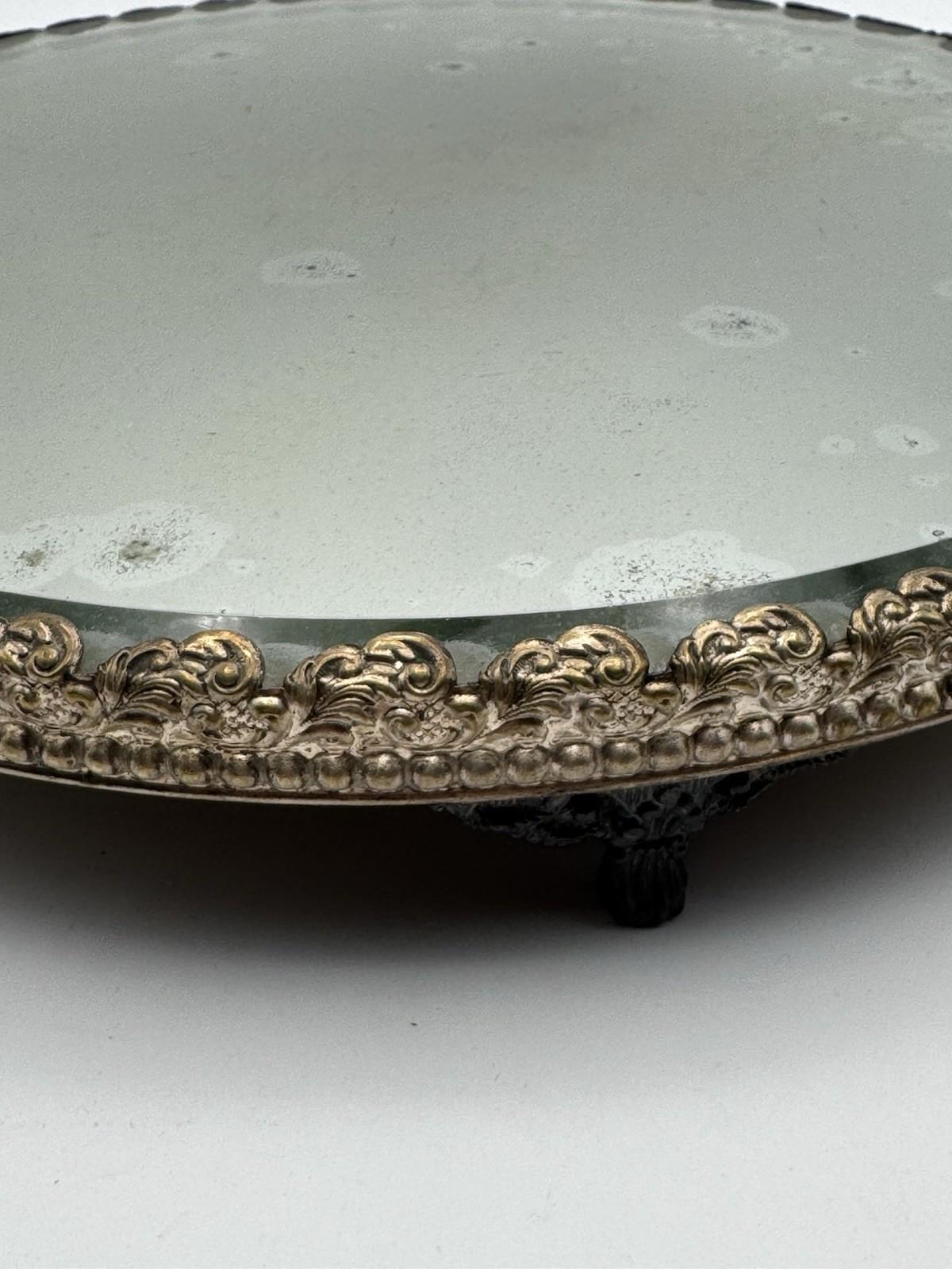 Antique Mirror Plateau Art Nouveau Dresser Vanity Tray 12in Centerpiece Round